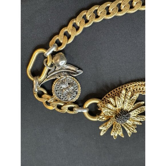 ZARA Gold Tone Chain Belt Sunflower Charms Coin Feather Statement 40” Runway - Picture 7 of 9